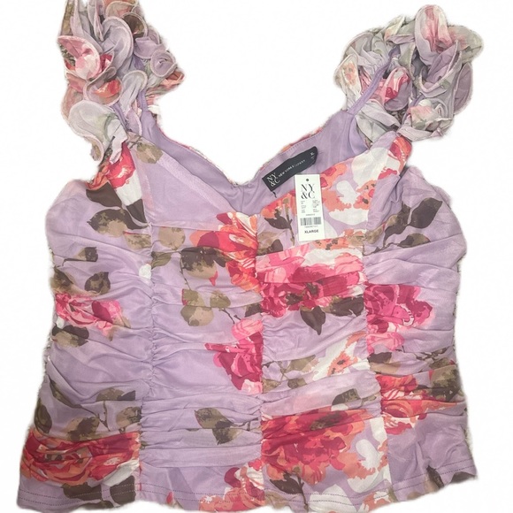 Floral-Print Organza Ruffle-Strap Top NWT Size XL - Picture 4 of 9